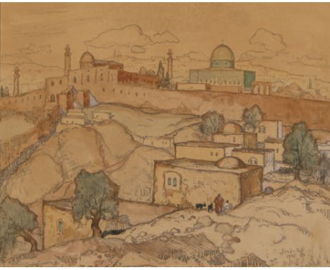 AMENDMENT: Please note the revised medium for this lot. Konstantin Ivanovich Gorbatov, Russian 1876-1945- Old city, Jerusalem