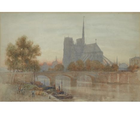 Herbert Menzies Marshall, RWS, British 1841-1913- A view of Notre-Dame from the Seine; watercolour on paper, signed 'Herbert 