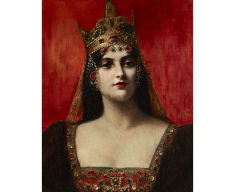 Eduard Veith, Austrian 1856-1925- The Queen; oil on canvas, signed 'E VEITH' (centre right), 60.5 x 49.7 cm. Note: Veith stud