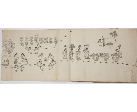 A facsimile of Codex Boturini, Aztec leaving Aztlan in 1116 AD overall 20cm x 545cm20cm x 545cm See extra images