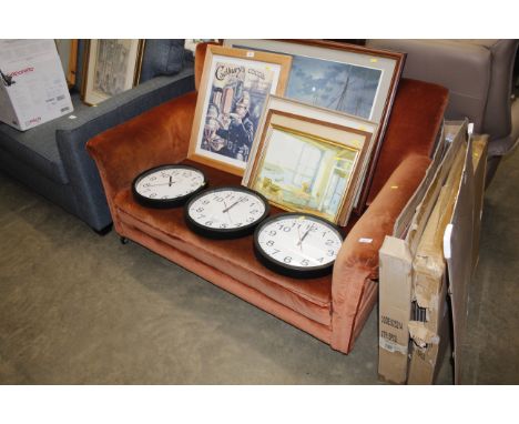A rust Dralon upholstered drop arm  two seater sofa