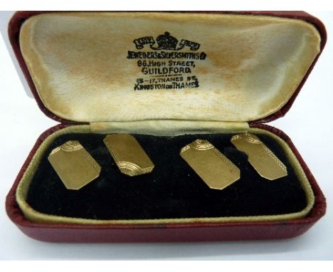 A pair of 9ct gold Art Deco cufflinks, Paynton & Pepper, Birmingham 1920, in a fitted case, weight 3.6g