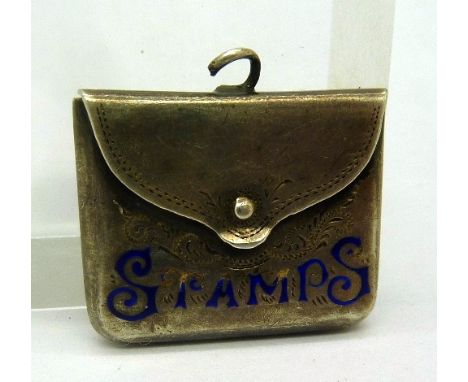 A silver and enamel stamp case