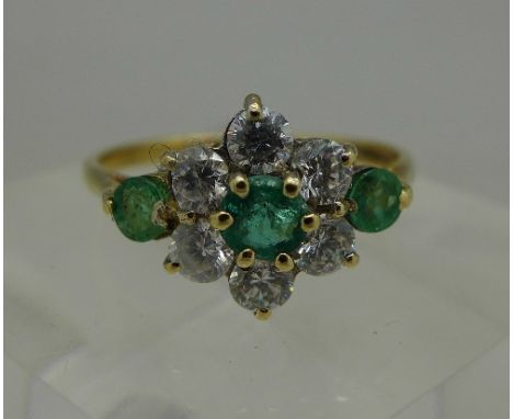 A 9ct gold, green and white stone ring, weight 1.9g, size N