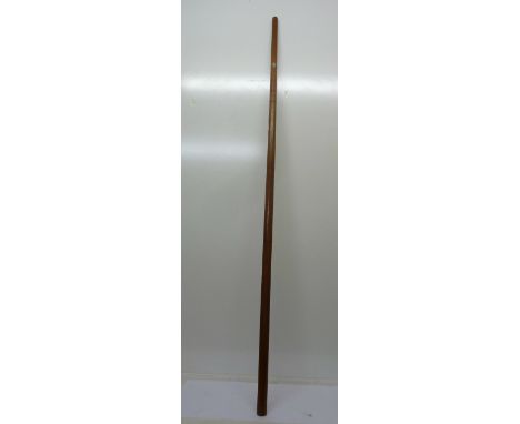 An oak presentation scout stick with silver mount and inscription dated 1925 to Miss Fison, length 169cm