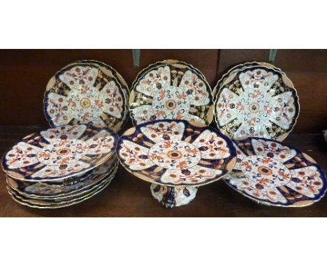 A pair of Ashworth Real Ironstone Imari pattern comports, one other taller and a set of ten plates