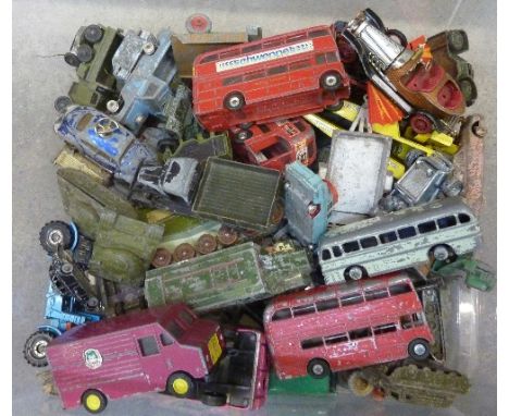 A collection of Dinky, Corgi, Crescent and Britains die-cast model vehicles, playworn