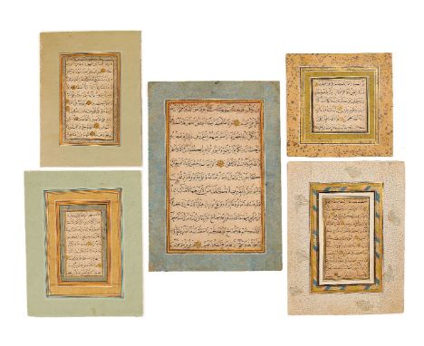 A Collection of 5 Calligraphic Panels, in Arabic, illuminated manuscripts on paper [Ottoman Turkey, first half of nineteenth 