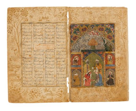 Nur ad-Din Abd'ul Rahman Jami, Yusuf wa Zulaikha, three bifolia with miniatures from a dispersed codex, in Farsi, illuminated