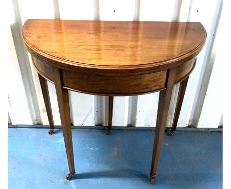 Turnover top half moon card table, 29"h x 34"d x 17"w (closed) 34"w (open)