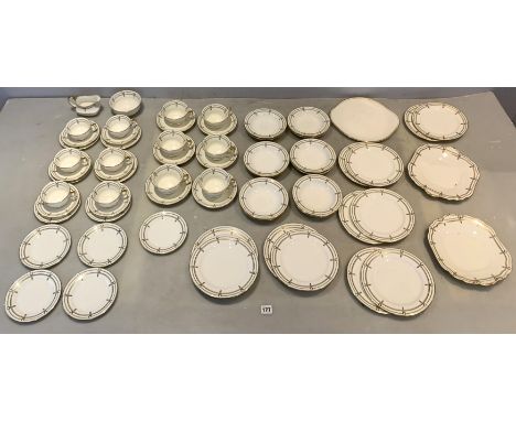 Aynsley tea service comprising 3 sandwich plates, 12 side plates, 12 bowls, 6 large cups, 6 small cups, 12 saucers, milk jug,