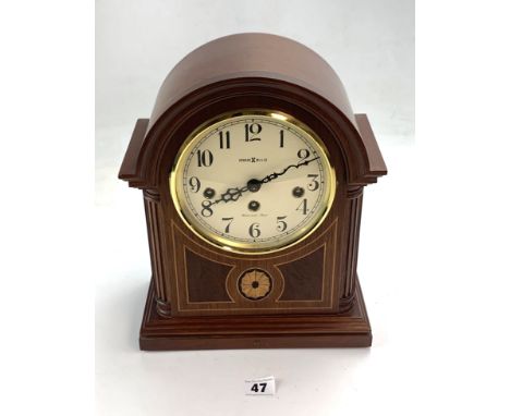 Howard Miller inlaid mantle clock with Westminster chime, 9.5"w x 5"d x 11.75"h