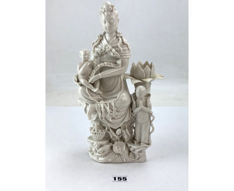 Chinese Blanc de Chine Buddha figure candlestick, 11.5"h