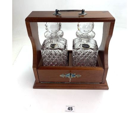 Tantalus with 2 Bohemia cut glass bottles, 11"w x 5.5"d x 11"h