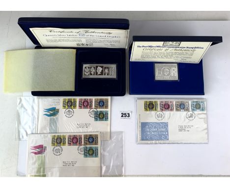 Cased Danbury Mint silver ingot 'Queen's Silver Jubilee Tour of the UK', cased Danbury Mint Post Office Offical Commemorative