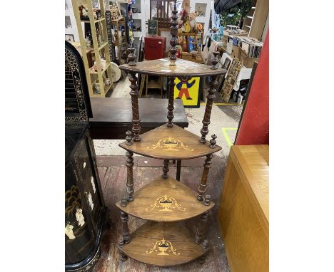A large antique four shelf wotnot with inlay h145cm (needs attention), shipping unavailable 