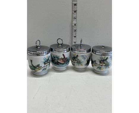 Four large Royal Worcester egg coddlers one with damage to lid 
