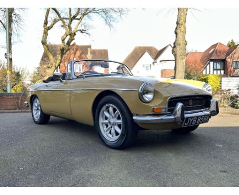 Chrome-bumper Roadster in Harvest Gold from long term ownership. First registered in 1972, this MG B 'chrome bumper' roadster