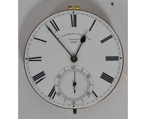 A vintage 19th century pocket watch movement by William Wagstaff Islington of London 6007 with enamel face, roman numeral cha