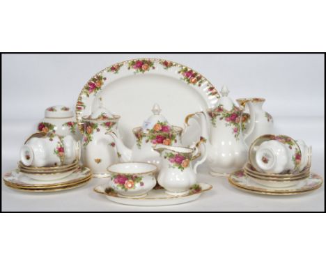 A vintage 20th century Royal Albert Old Country Roses part tea and dinner service consisting of large serving platter, teapot
