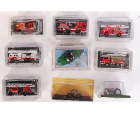 A quantity of assorted 1:43 scale diecast model vehicle to include; Massey Ferguson Tractor, 007 Jaguar, various styled Firet