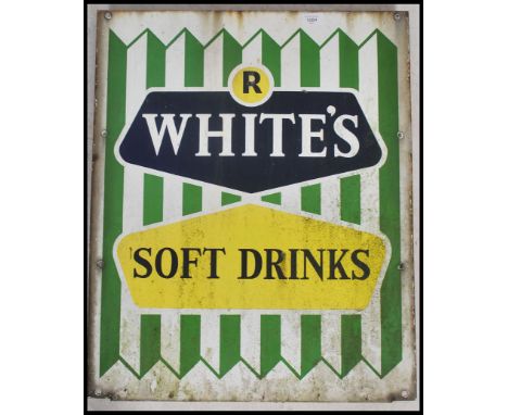 A vintage Industrial mid century R Whites Lemonade advertising enamel shop sign. The sign of upright rectangular form with go