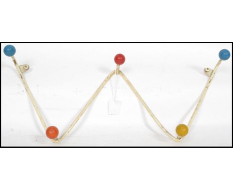A retro mid century atomic / sputnik coat stand of tubular metal construction having coloured ball finial ends in blue, red, 