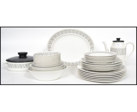 A collection of vintage mid century Midwinter Graphic black and white ceramics to include tureen, plates, bowls, cups, servin