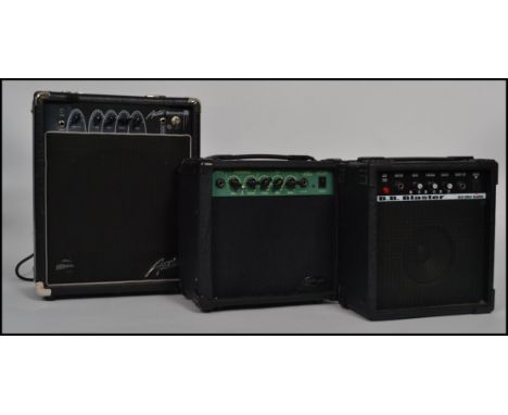 A group of three vintage guitar amplifiers to include an Austin Boomer 25, a Stag 10 GAP and a BB Blaster.