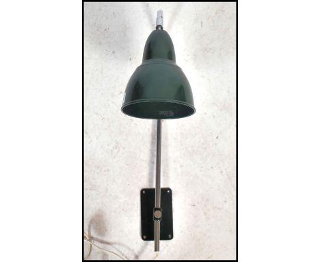 A vintage 20th century retro industrial ex military / Ministry of Defence enamel lamp with adjustable pendant shade with wall
