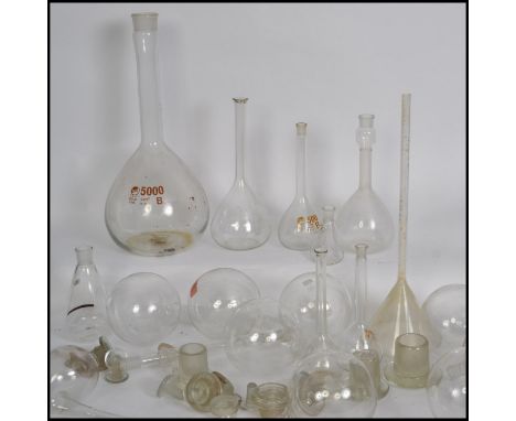 A group of 20th century scientific chemical / lab equipment to include various Pyrex boiling tubes and conical flask etc all 