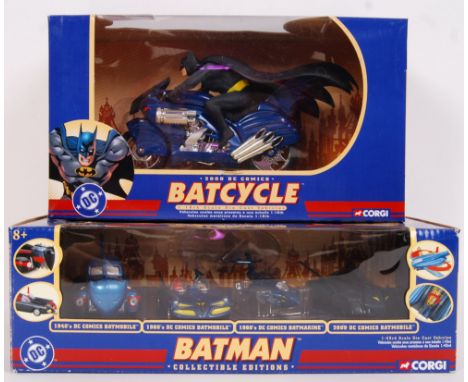 A collection of 2x original Corgi DC Batman diecast model sets to include; 1:16 scale 77404 ' Batcycle ' & 1:43 scale 77312 B