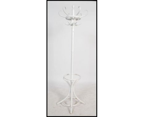 An mid 20th century retro / vintage Thonet style painted wood bentwood hat and coat stand, on splayed legs approx 195cm high