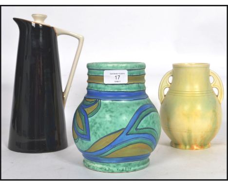 A mixed group of retro ceramics to include a black and white coffee pot vacuum flask with angular handle by ACME a Frank Buox