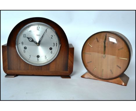 A 1960's retro vintage walnut mantel clock within shaped case by Smiths of Enfield together with a 1930's Smiths of Enfield m