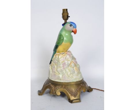 A Royal Doulton Andia " Parrot " speaker case C1930, multicoloured glazed version with integral earthenware base 39cm high ha