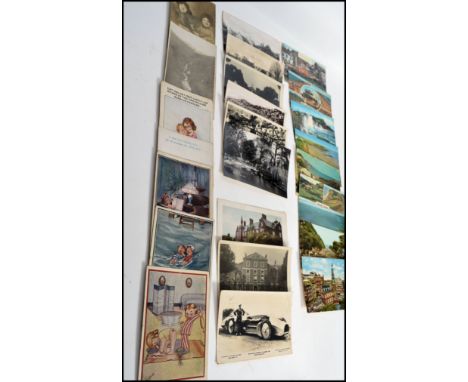 A collection of vintage postcards dating from the early 20th century to include comic, military Anzac Cove, sir Malcolm Campb