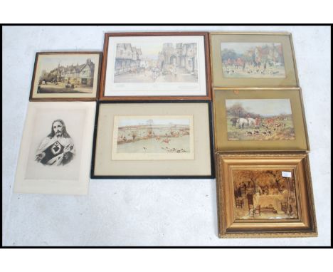 A 19th century Victorian crystoleum of ladies sat around a table set in a good ornate gilt frame along with a print of Christ