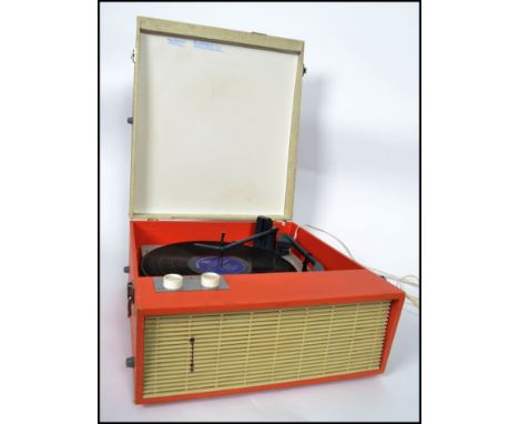 A vintage 20th century two tone portable four speed Westminster Fidelity record player together with a cased Grundig reel to 