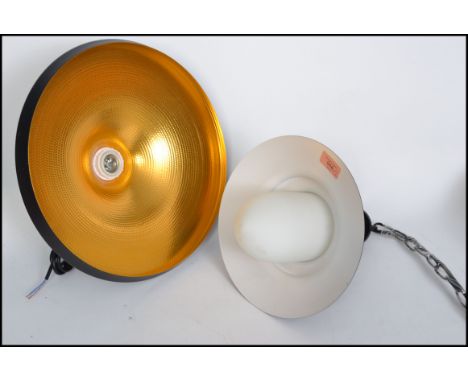Large retro Danish design vintage copper lined ebonised  hanging pendant light ceiling lamp together with another in the form