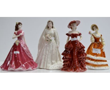 A LOT COMPRISING A ROYAL WORCESTER FIGURINE ORNAMENT &amp; 3 VARIOUS COALPORT FIGURINE ORNAMENTS    