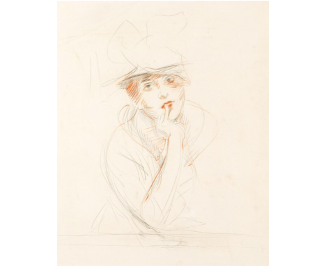 An Early C20th Crayon on paper ‘Jeune femme au chapeau’ by Paul Cesar Helleu ( 1859-1927) 56cmx48cm Additional information: A