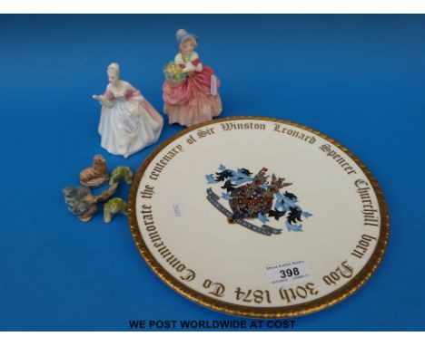 A Royal Doulton "Cissie" together with "Diana" and a Churchill commemorative plate, Wade Whimsies etc