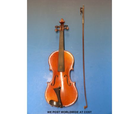 A Stradivarius copy violin and bow in case