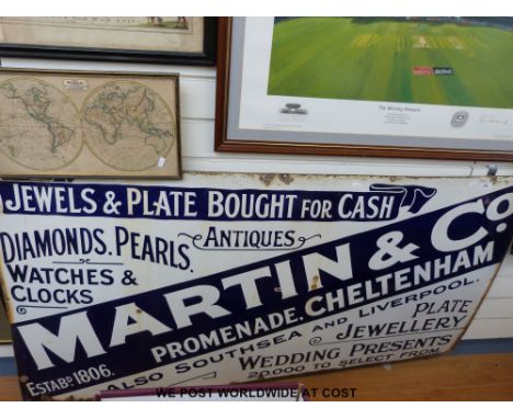 A large enamel shop advertising sign for Martin & Co. Jewellers, Promenade, Cheltenham (76 x 152cm)