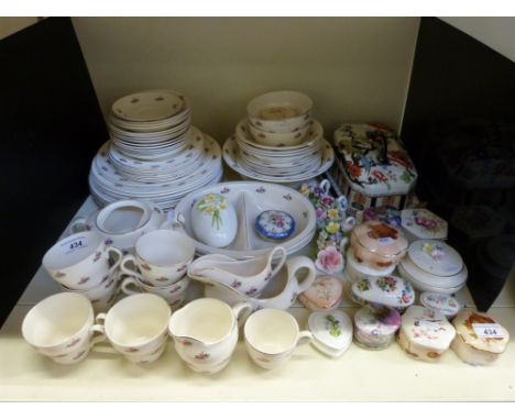 A part tea set of Bristol china, a selection of Coalport trinket boxes and four decorative china swans together with a Losol 
