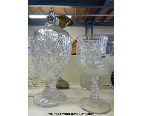 A large pedestal glass lamp base, vase etc