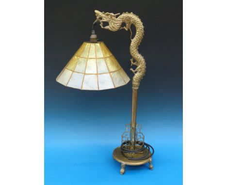 A Chinese brass dragon lamp (70cm tall) 