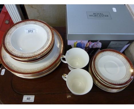 A collection of Royal Graffton Majestic dinnerware together with a pair of Worcester cups and saucers and boxed Doulton plate