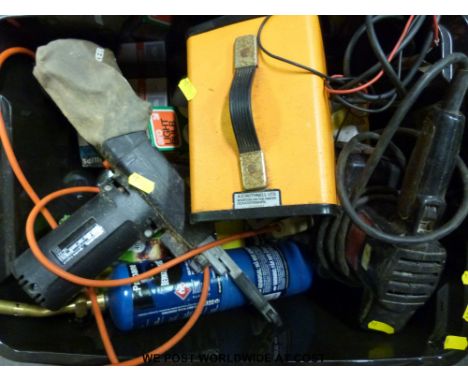 Sanding tools, 12V booster, propane blowtorch and a collection of unused lightbulbs